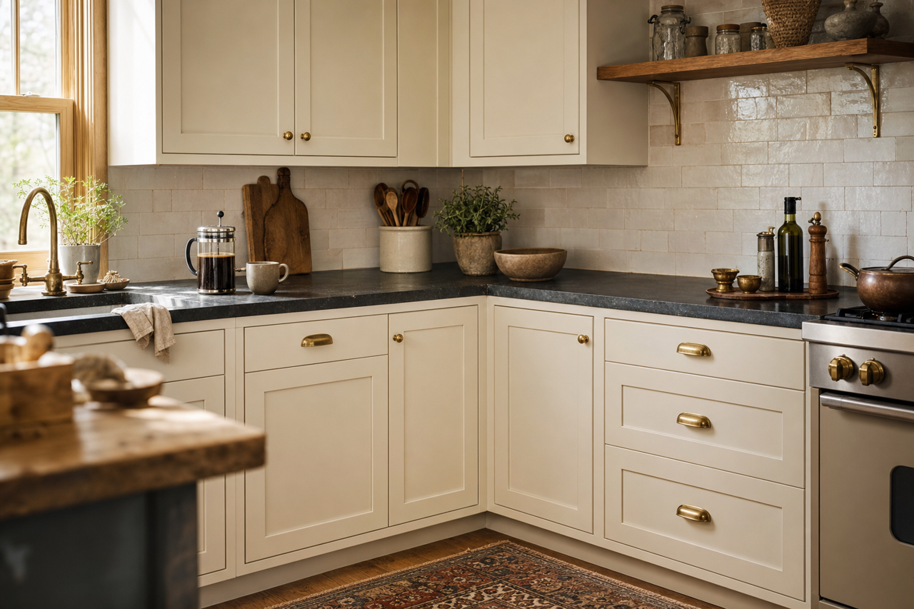Balboa Mist by Benjamin Moore on cabinets