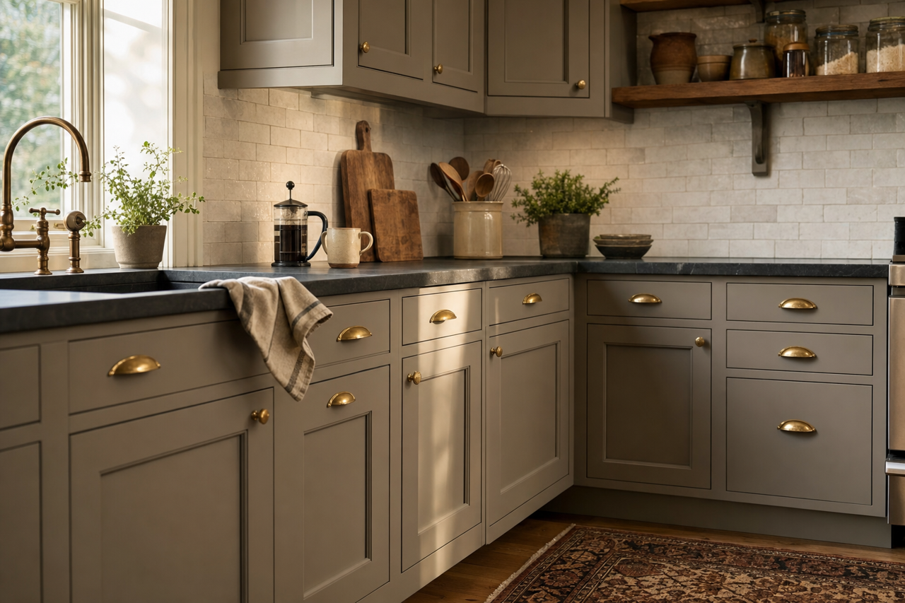 Equestrian Gray by Benjamin Moore on cabinets