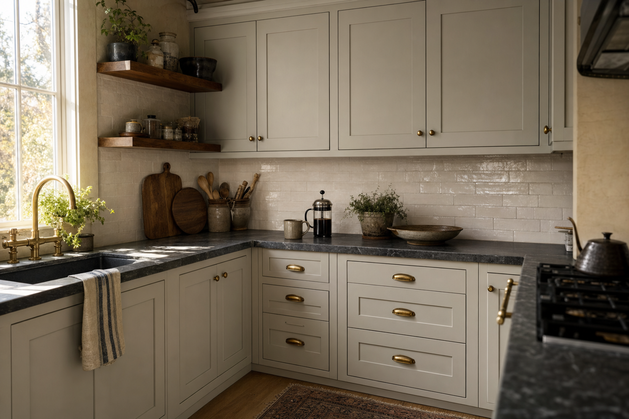 Silver by Benjamin Moore on cabinets