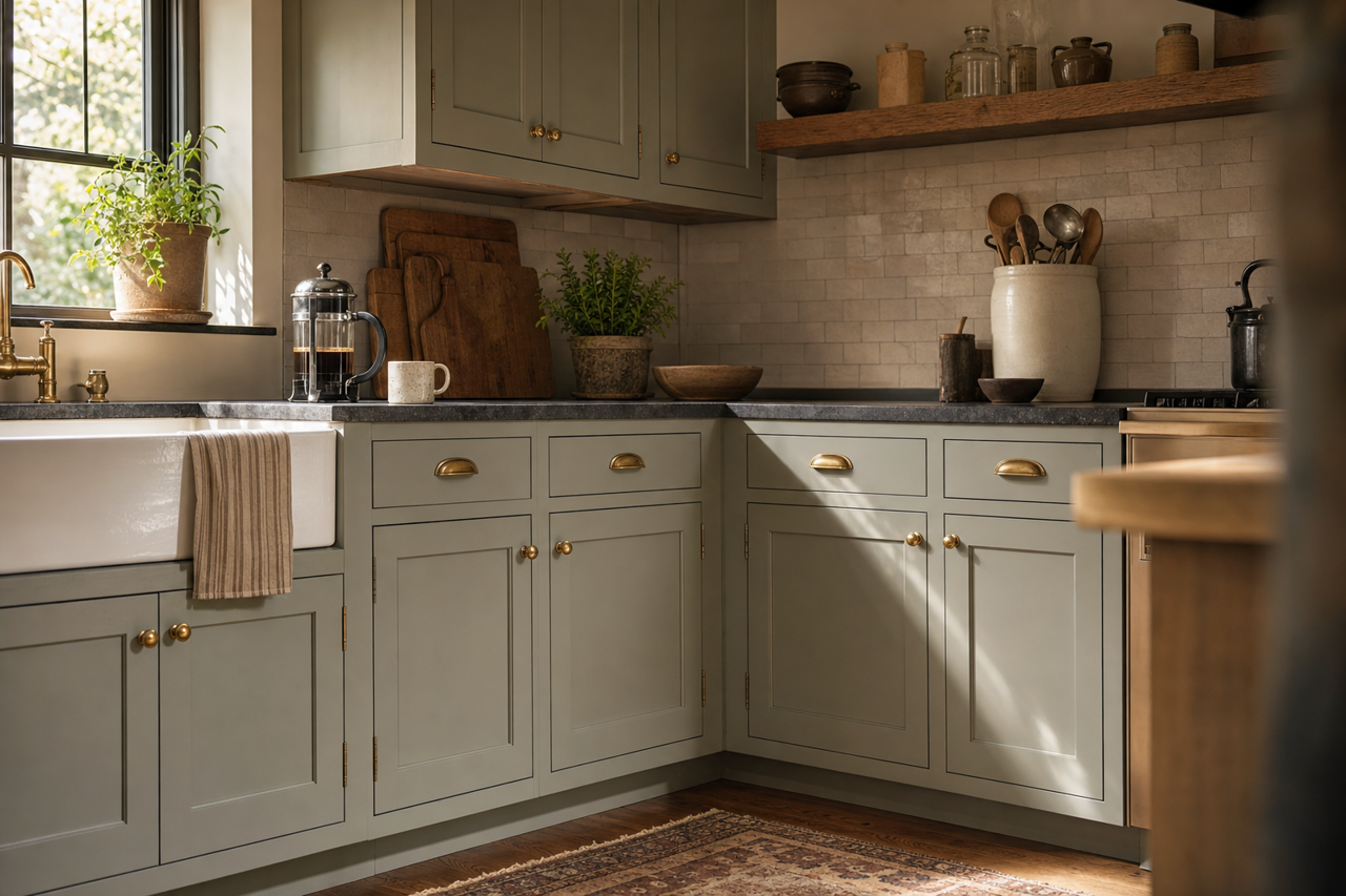 Arctic Shadows by Benjamin Moore on cabinets