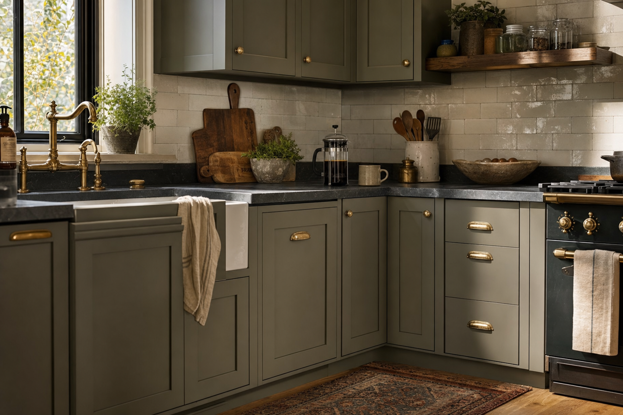 Castle Peak Gray by Benjamin Moore on cabinets
