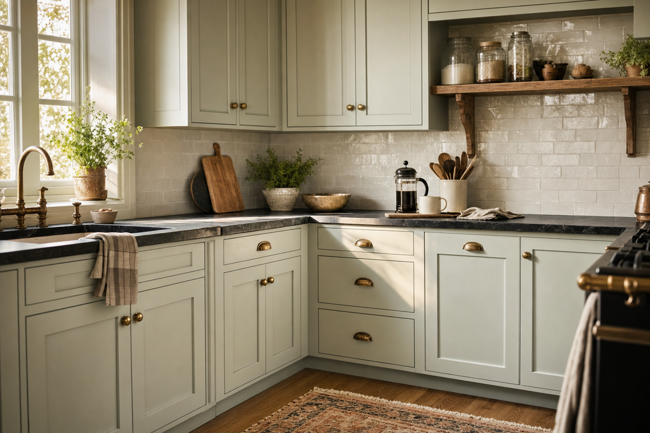 Healing Aloe by Benjamin Moore on cabinets