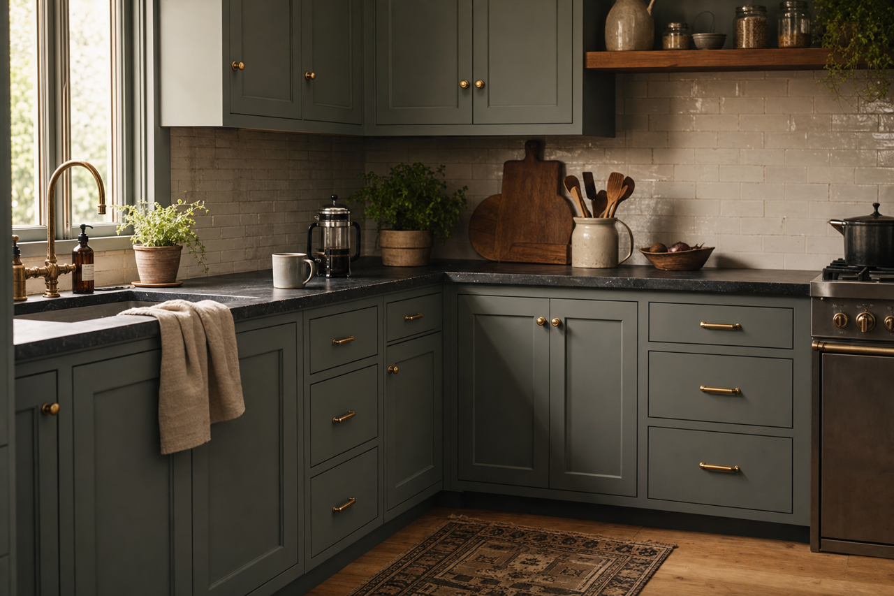 Quarry Rock by Benjamin Moore on cabinets