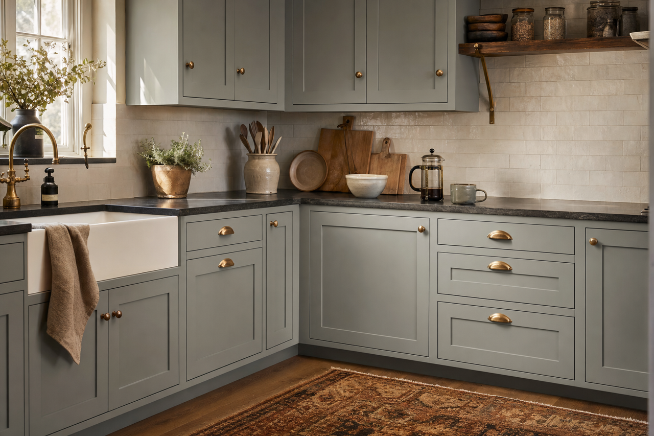 Greyhound by Benjamin Moore on cabinets