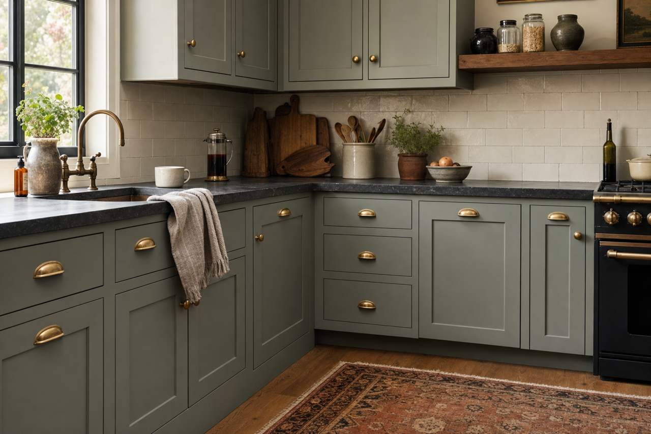 Intrigue by Benjamin Moore on cabinets