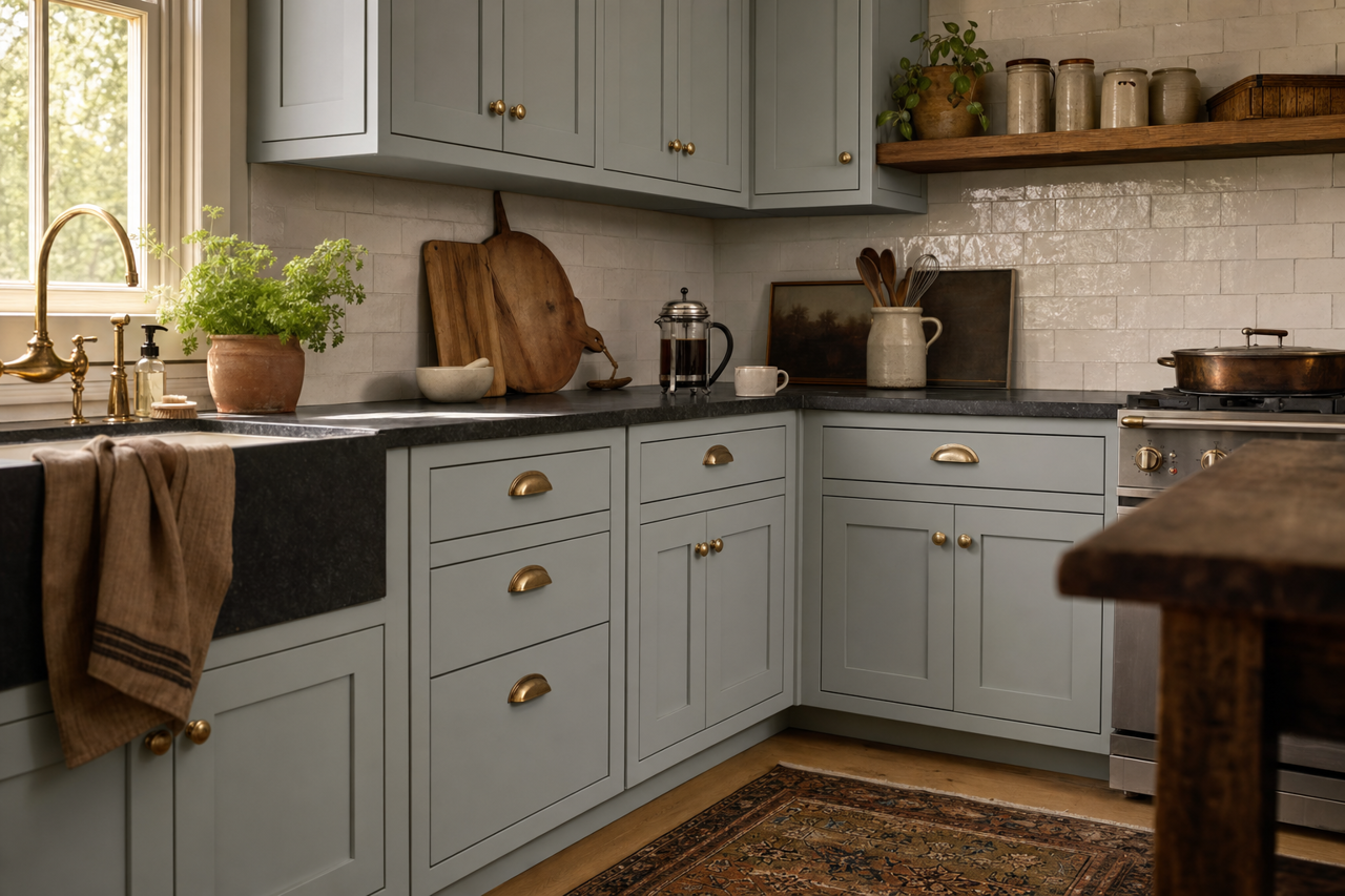 Silver by Benjamin Moore on cabinets