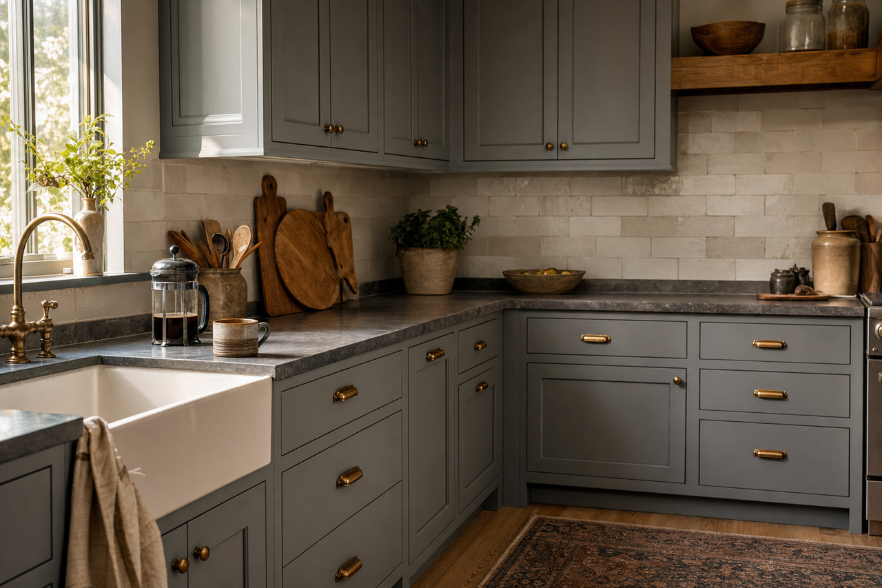 Gray Pinstripe by Benjamin Moore on cabinets