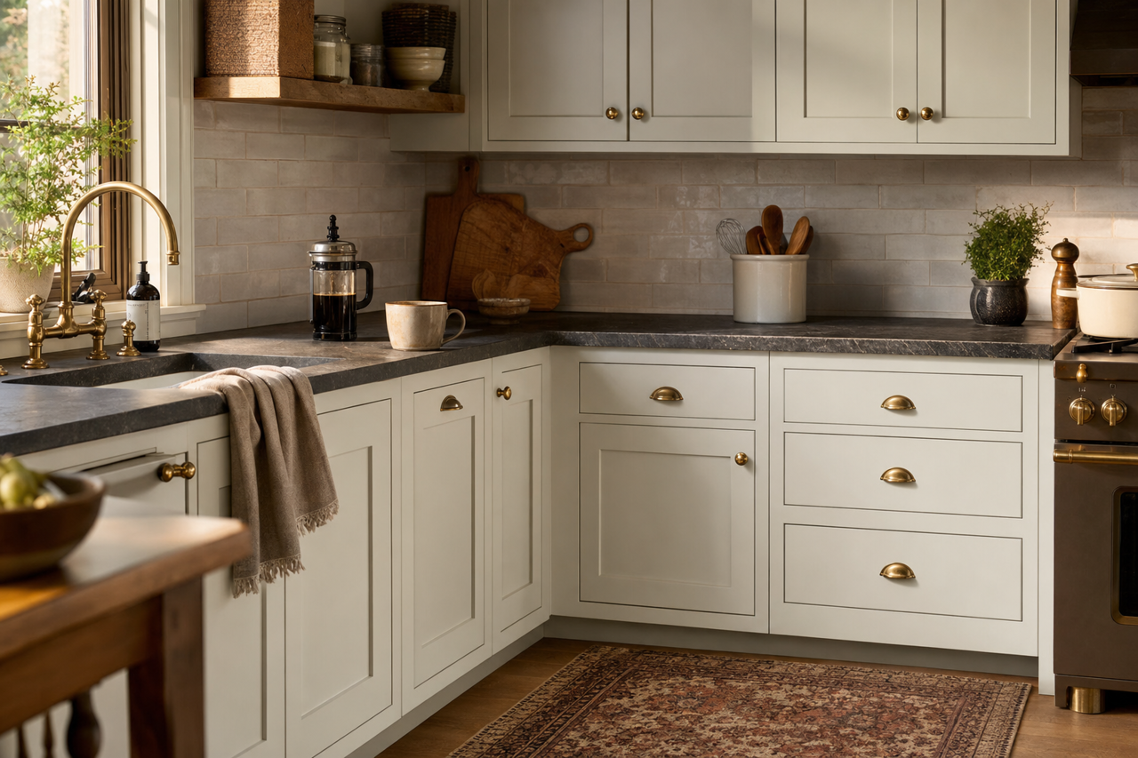 Paper White by Benjamin Moore on cabinets