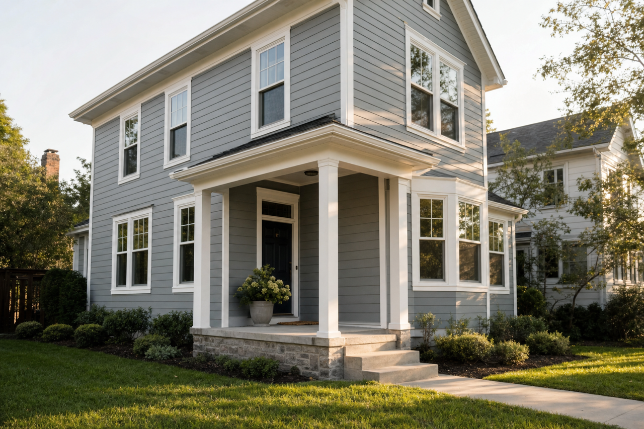 Shaker Gray by Benjamin Moore on exterior
