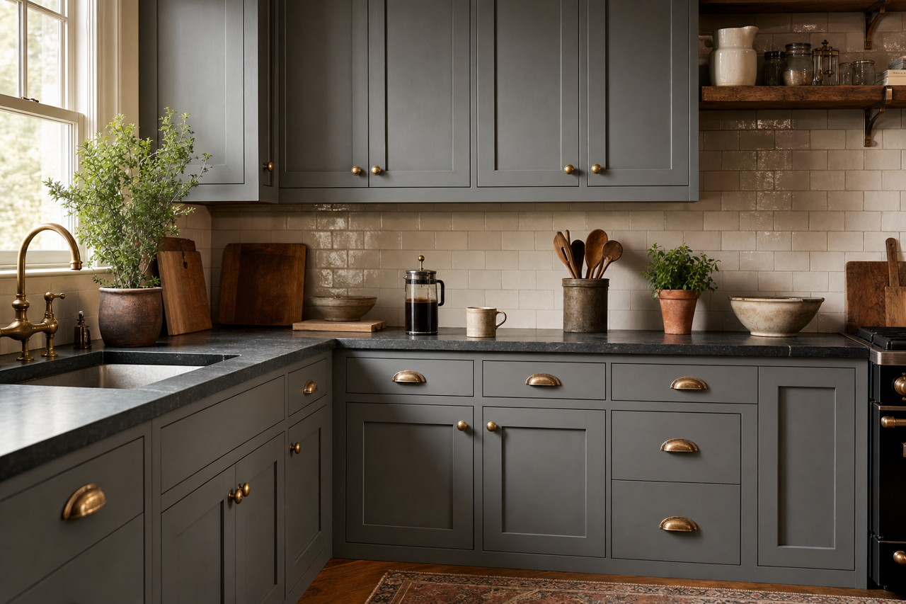 Rocky Coast by Benjamin Moore on cabinets