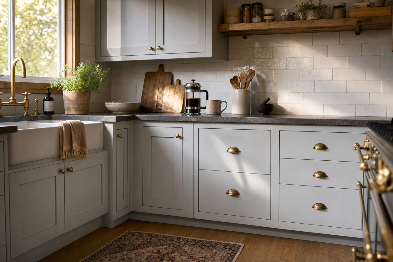 Silver by Benjamin Moore on cabinets