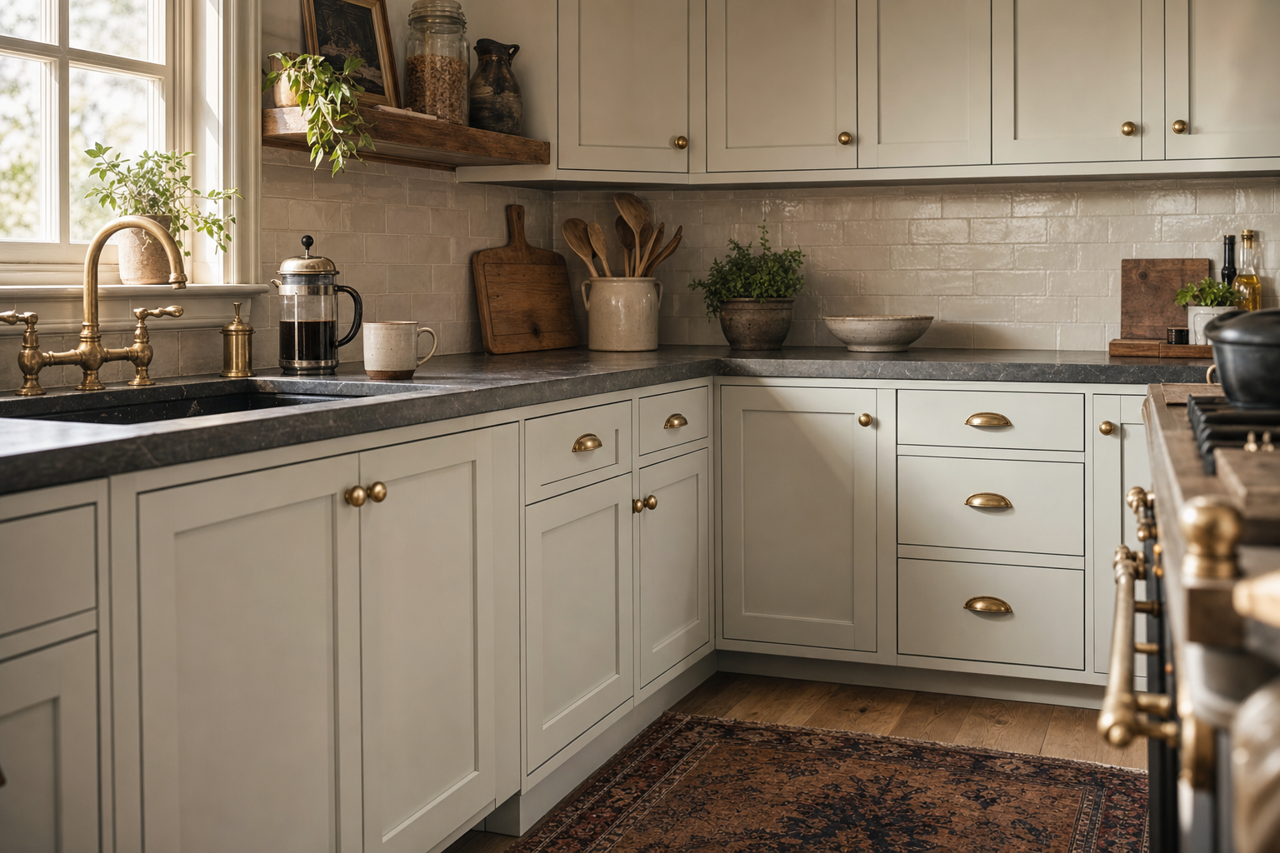 Silvery by Benjamin Moore on cabinets