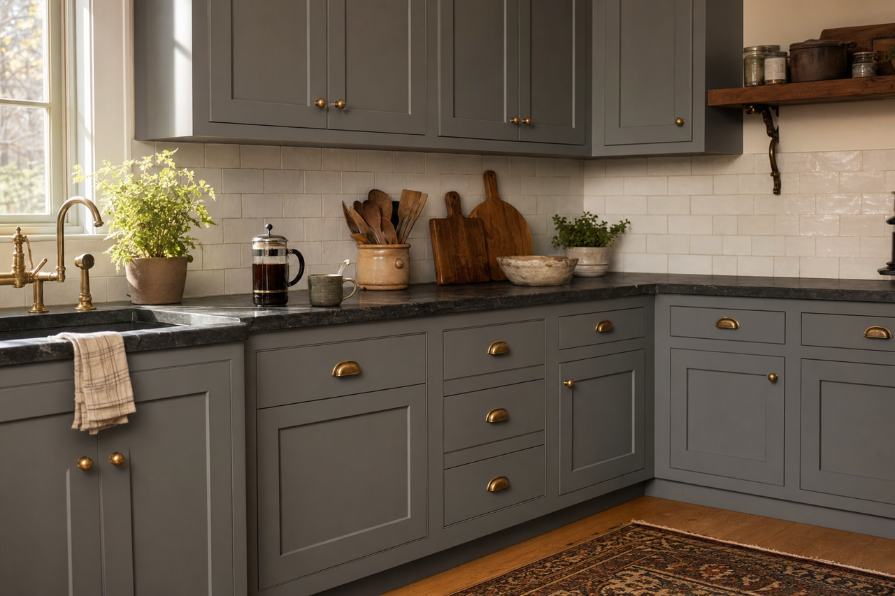 Stormy Sky by Benjamin Moore on cabinets