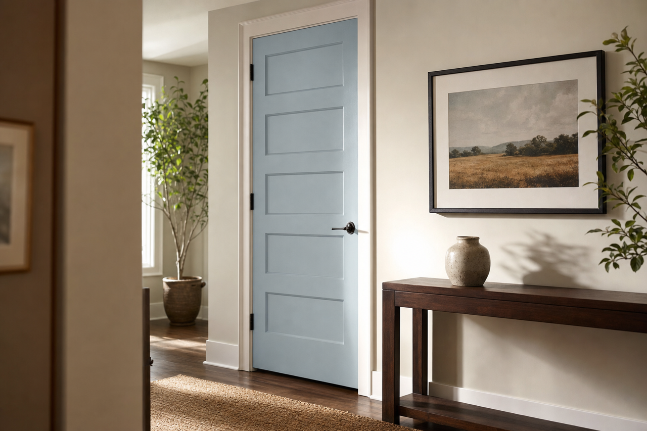 Blue Heather by Benjamin Moore on interior-doors