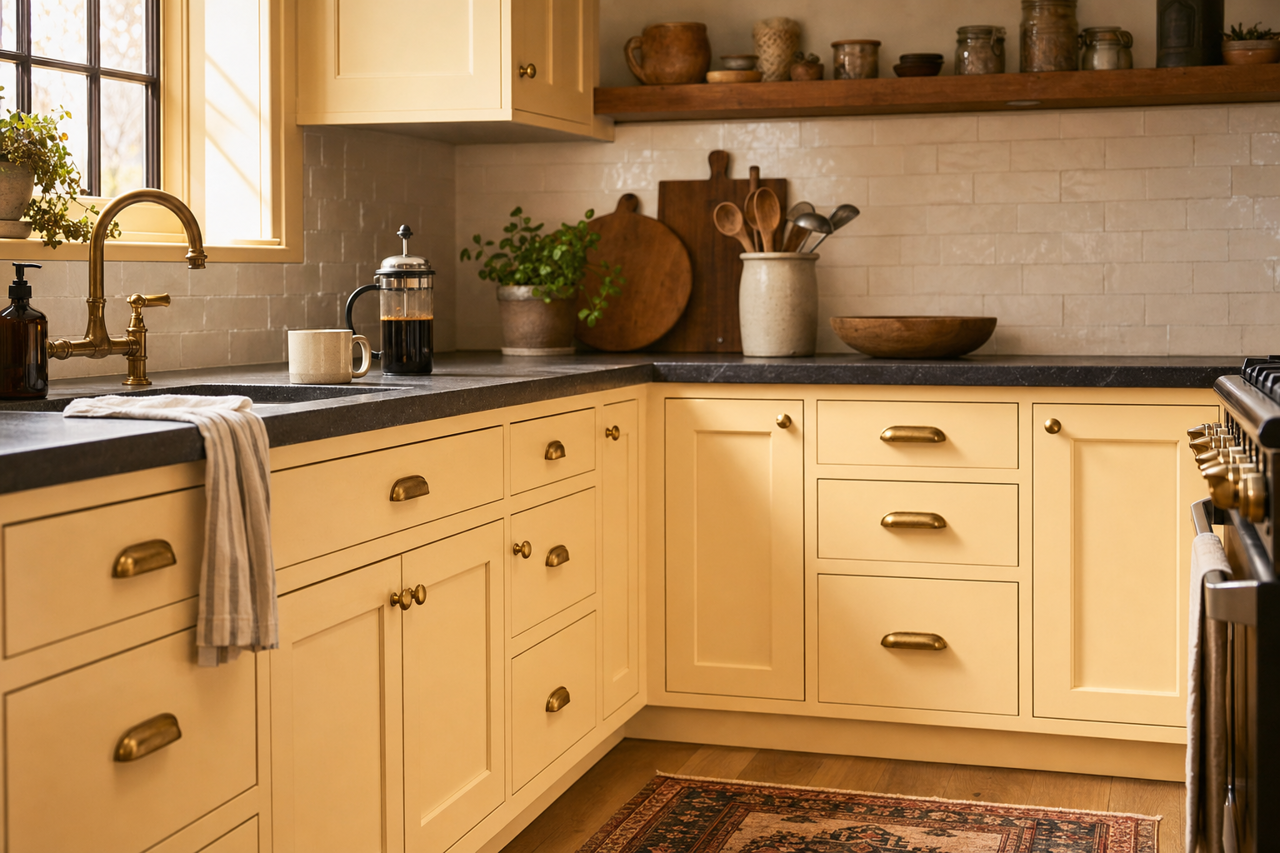 Somerset Peach by Benjamin Moore on cabinets