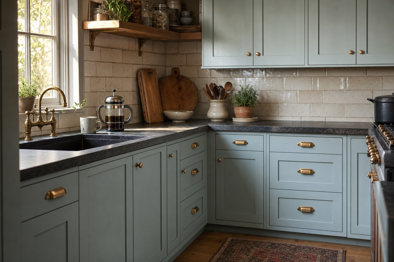 Santorini by Benjamin Moore on cabinets