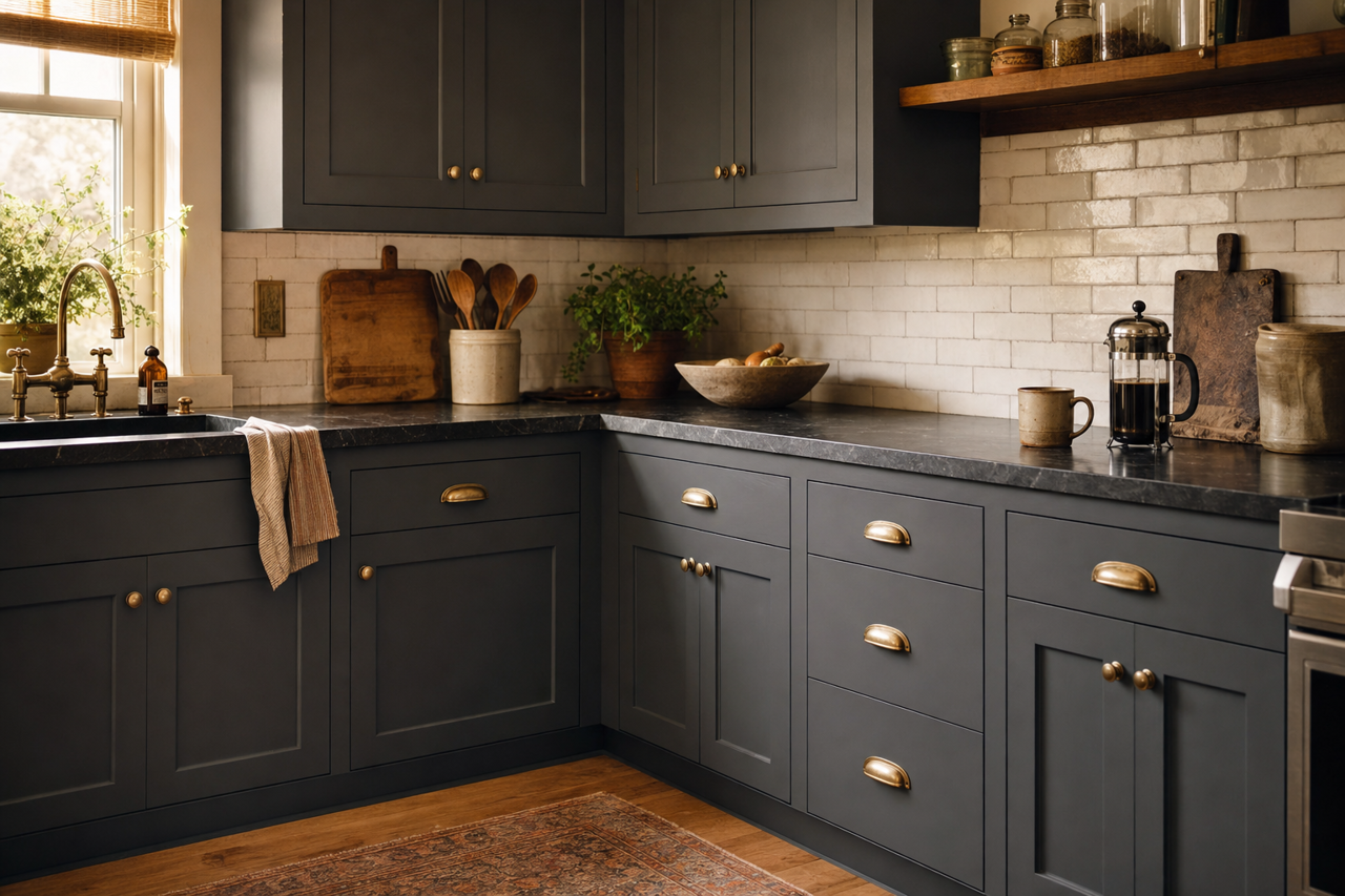 Midnight Blue by Benjamin Moore on cabinets