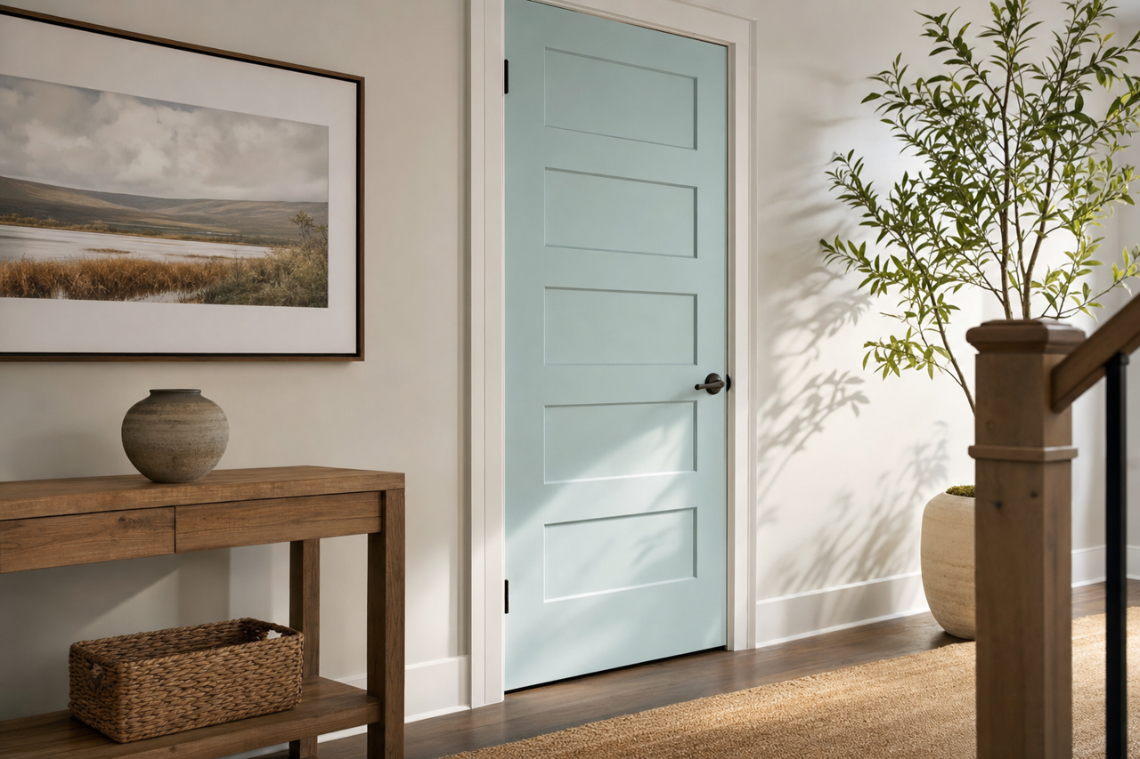 Dusky Blue by Benjamin Moore on interior-doors