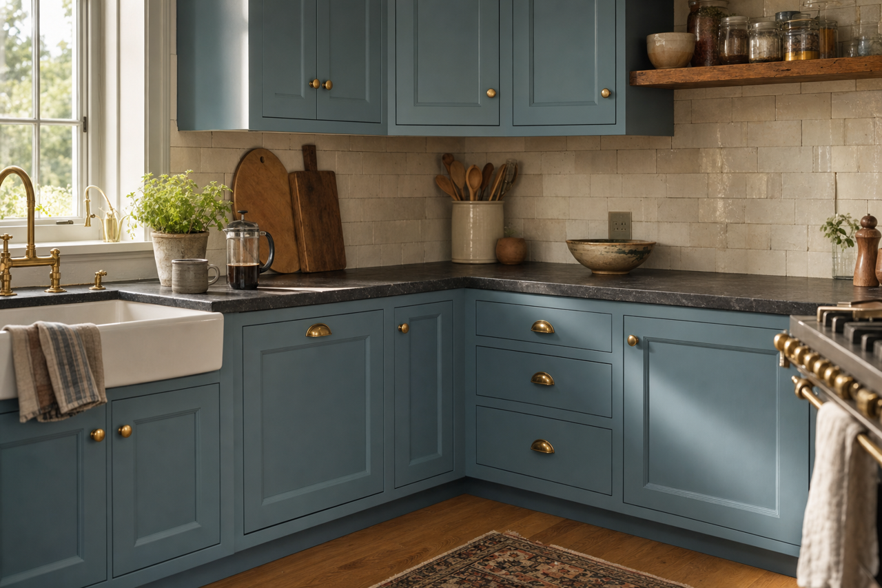 Blue by Benjamin Moore on cabinets