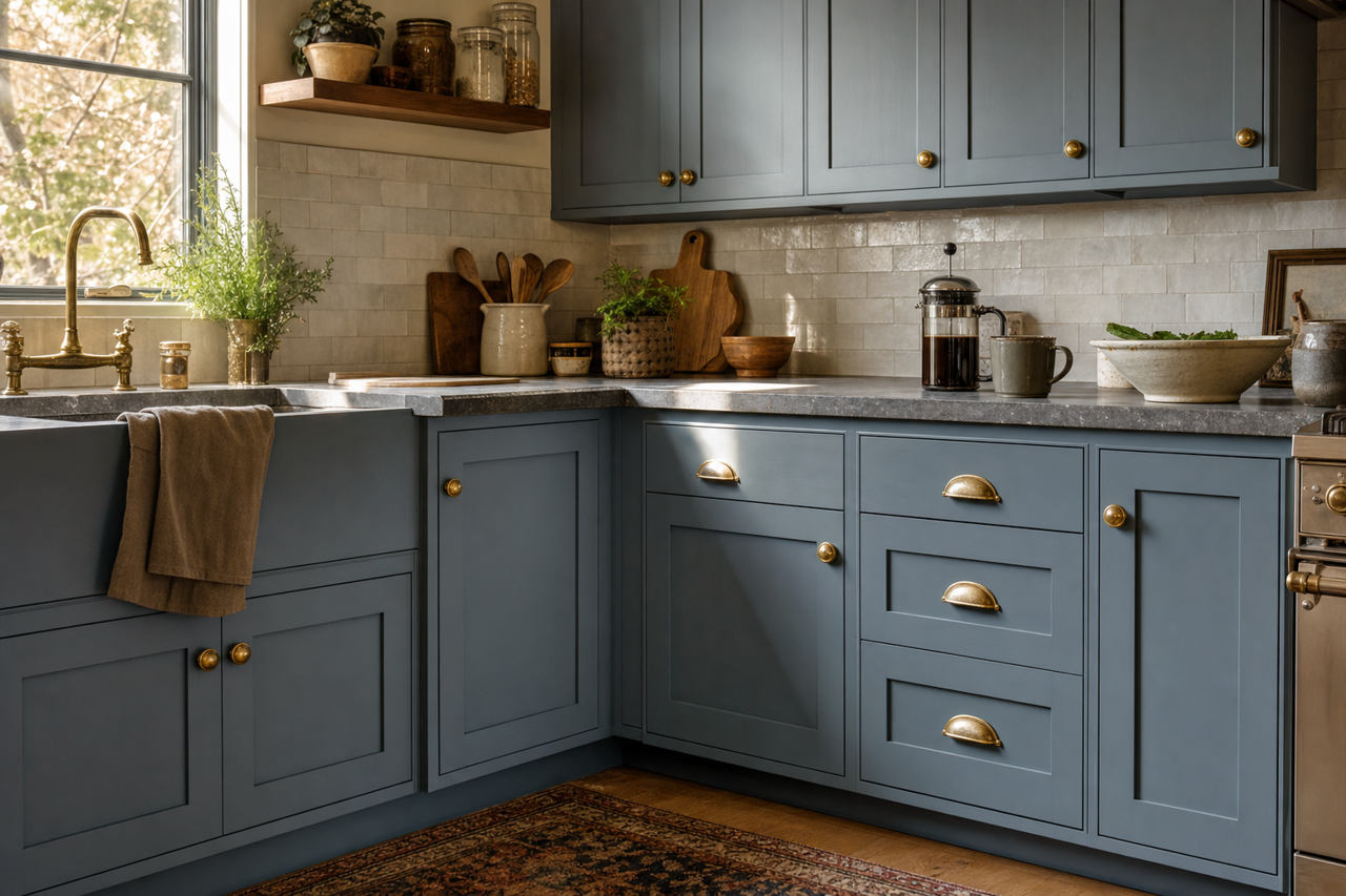 Thousand Oceans by Benjamin Moore on cabinets