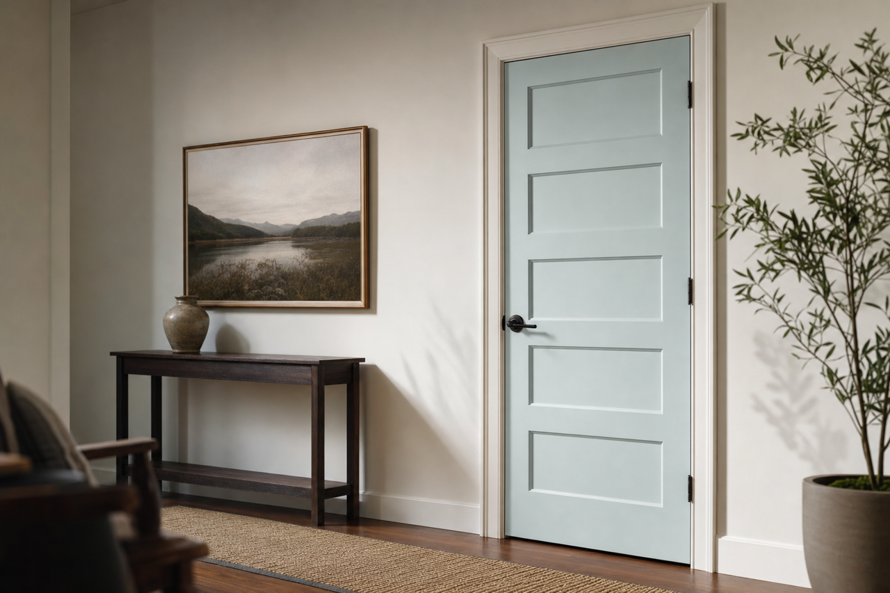 Silvery Blue by Benjamin Moore on interior-doors