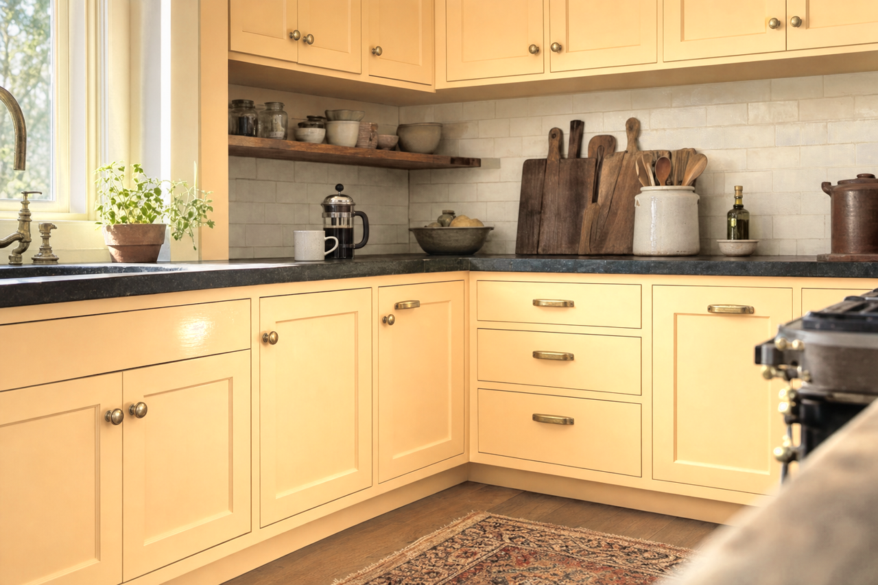 Glowing by Benjamin Moore on cabinets