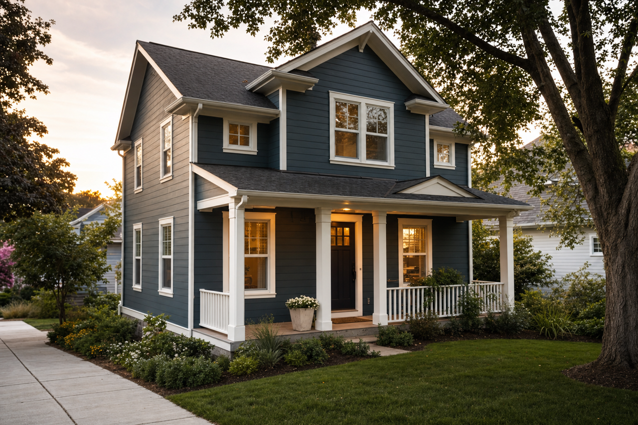 Navy Masterpiece by Benjamin Moore on exterior