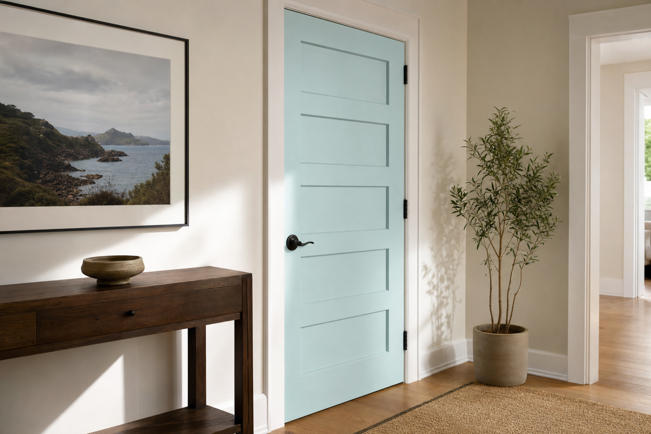 Glacier Blue by Benjamin Moore on interior-doors