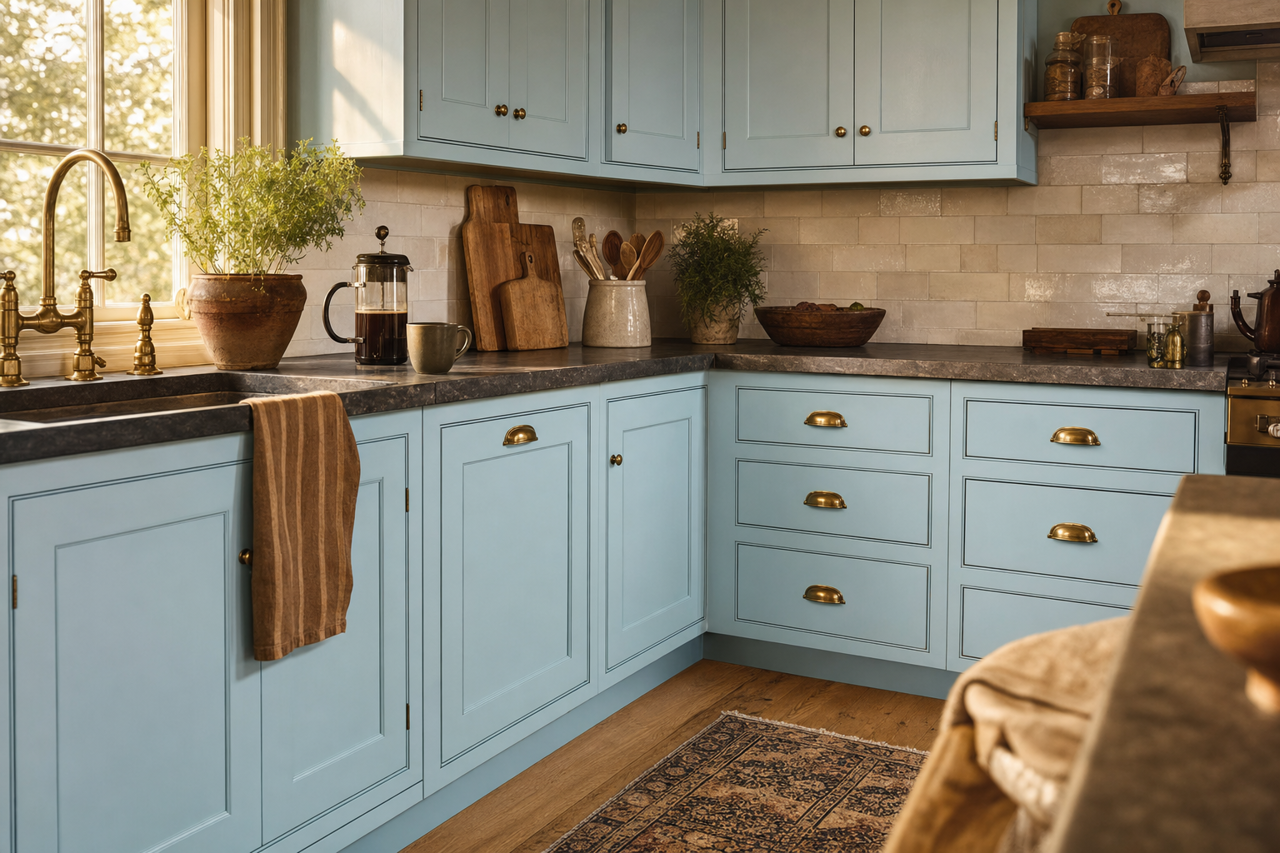 Blue by Benjamin Moore on cabinets