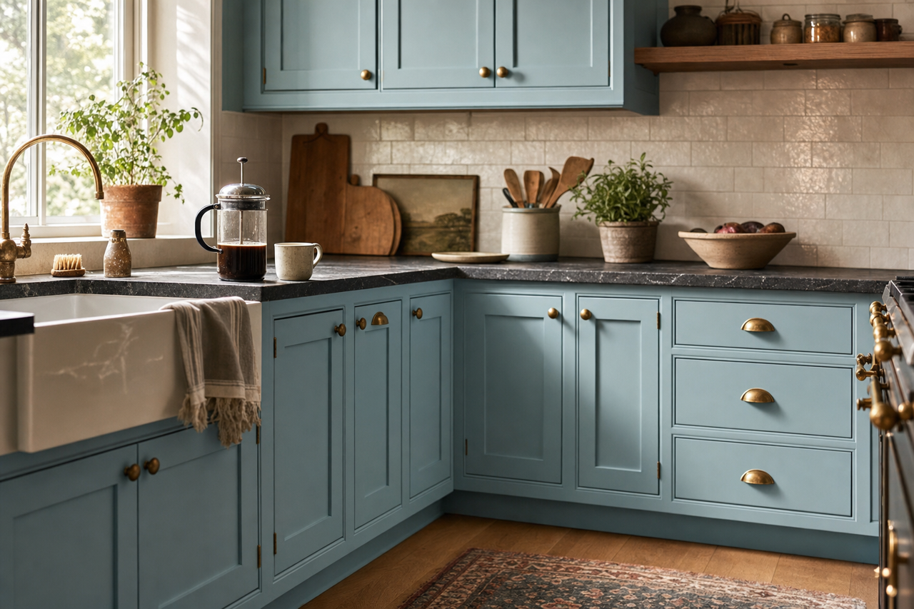 Aspen by Benjamin Moore on cabinets