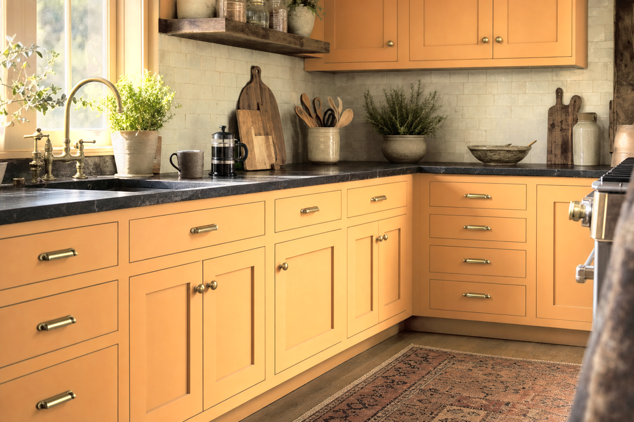 Orange Ice by Benjamin Moore on cabinets