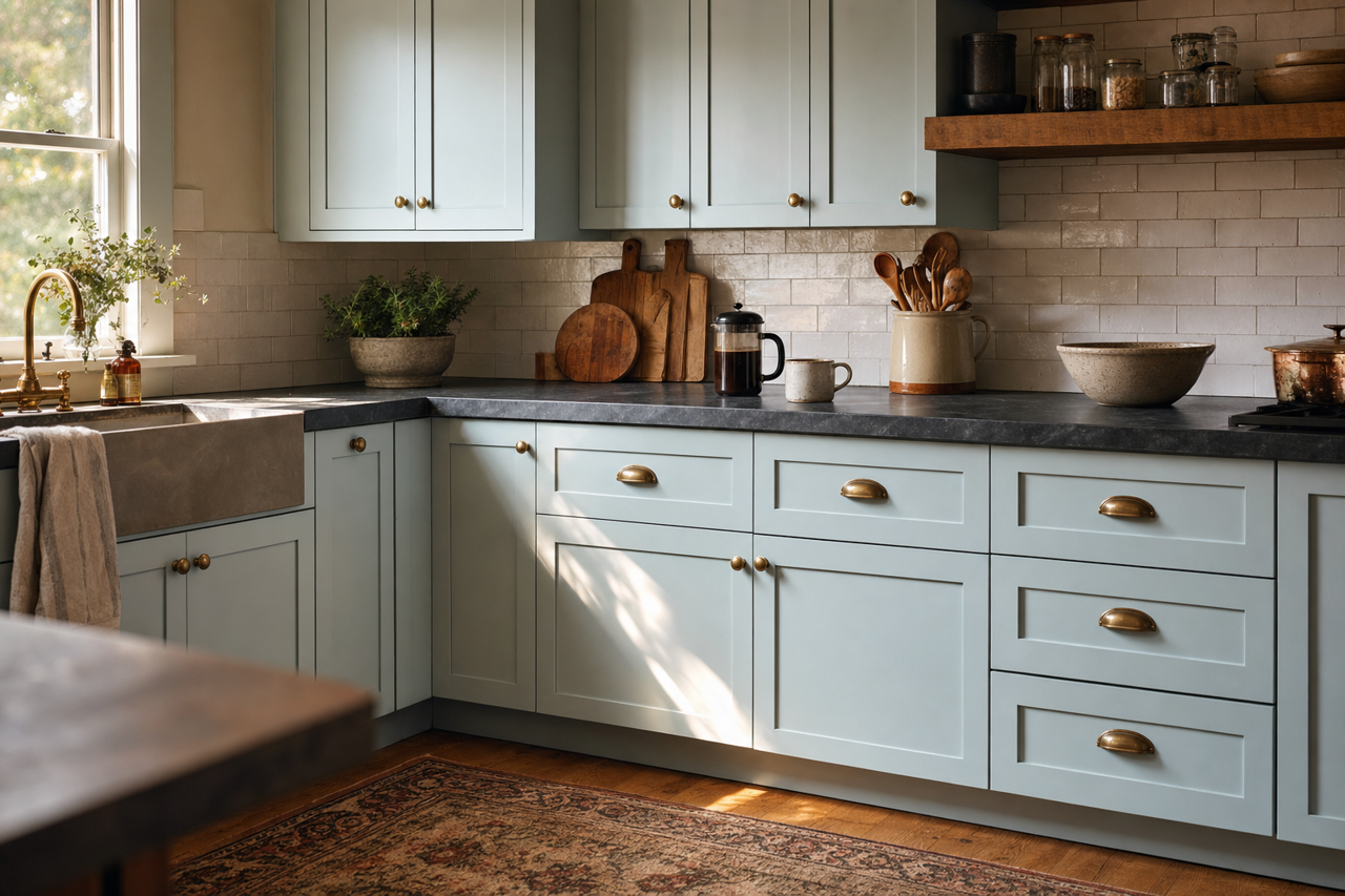 Polar by Benjamin Moore on cabinets