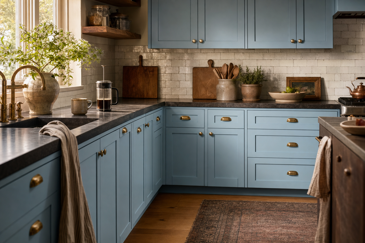 New Born's Eyes by Benjamin Moore on cabinets