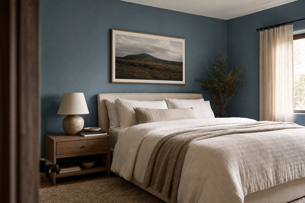 Mozart Blue by Benjamin Moore on interiors