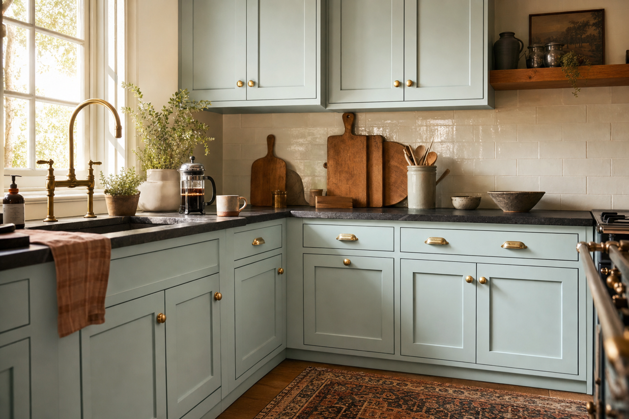 Blue by Benjamin Moore on cabinets