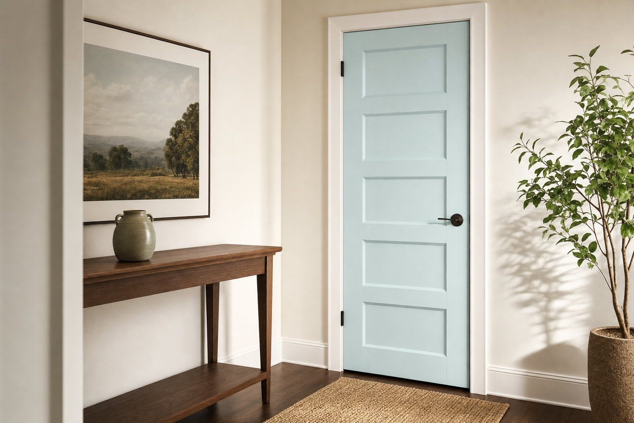 Blue by Benjamin Moore on interior-doors