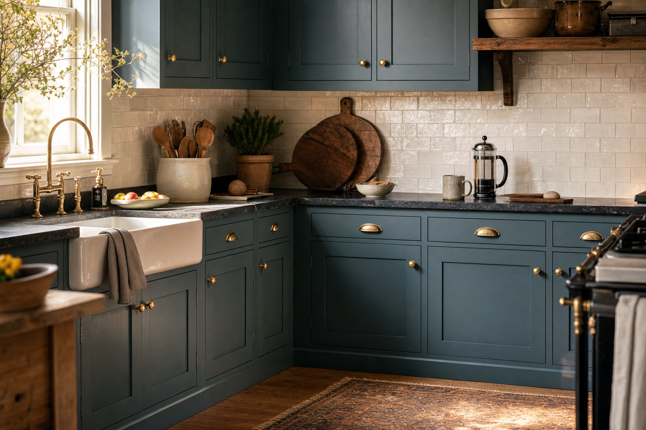 Vermont Slate by Benjamin Moore on cabinets