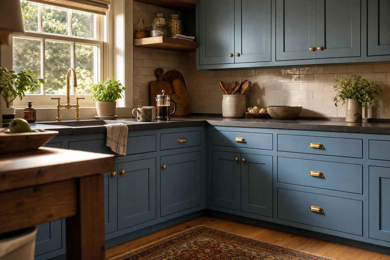 Blue by Benjamin Moore on cabinets