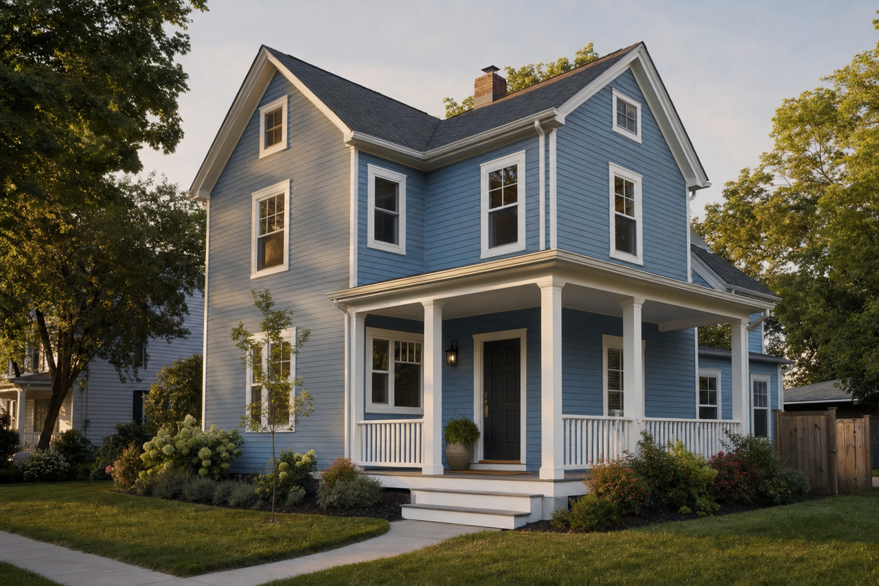 Blue by Benjamin Moore on exterior
