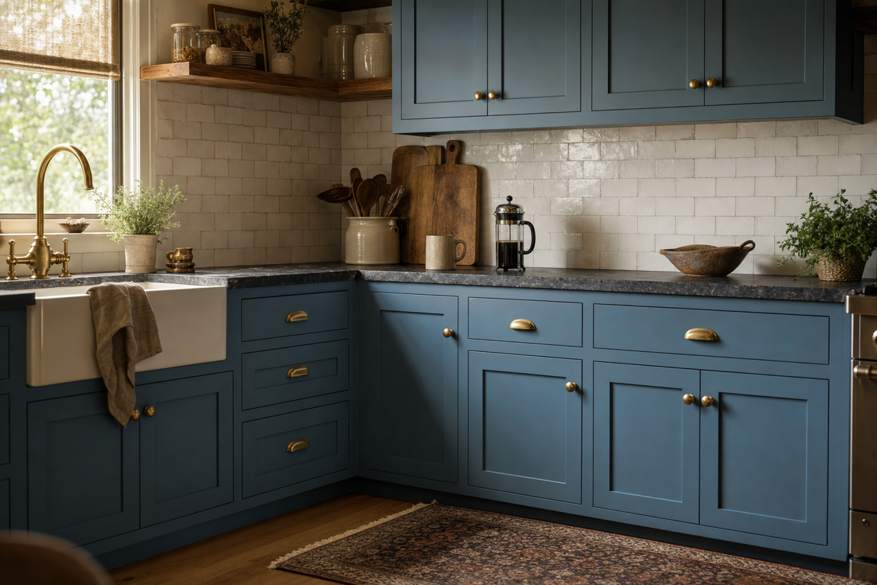 Bedford Blue by Benjamin Moore on cabinets