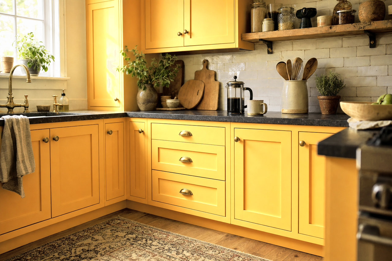 Happily by Benjamin Moore on cabinets