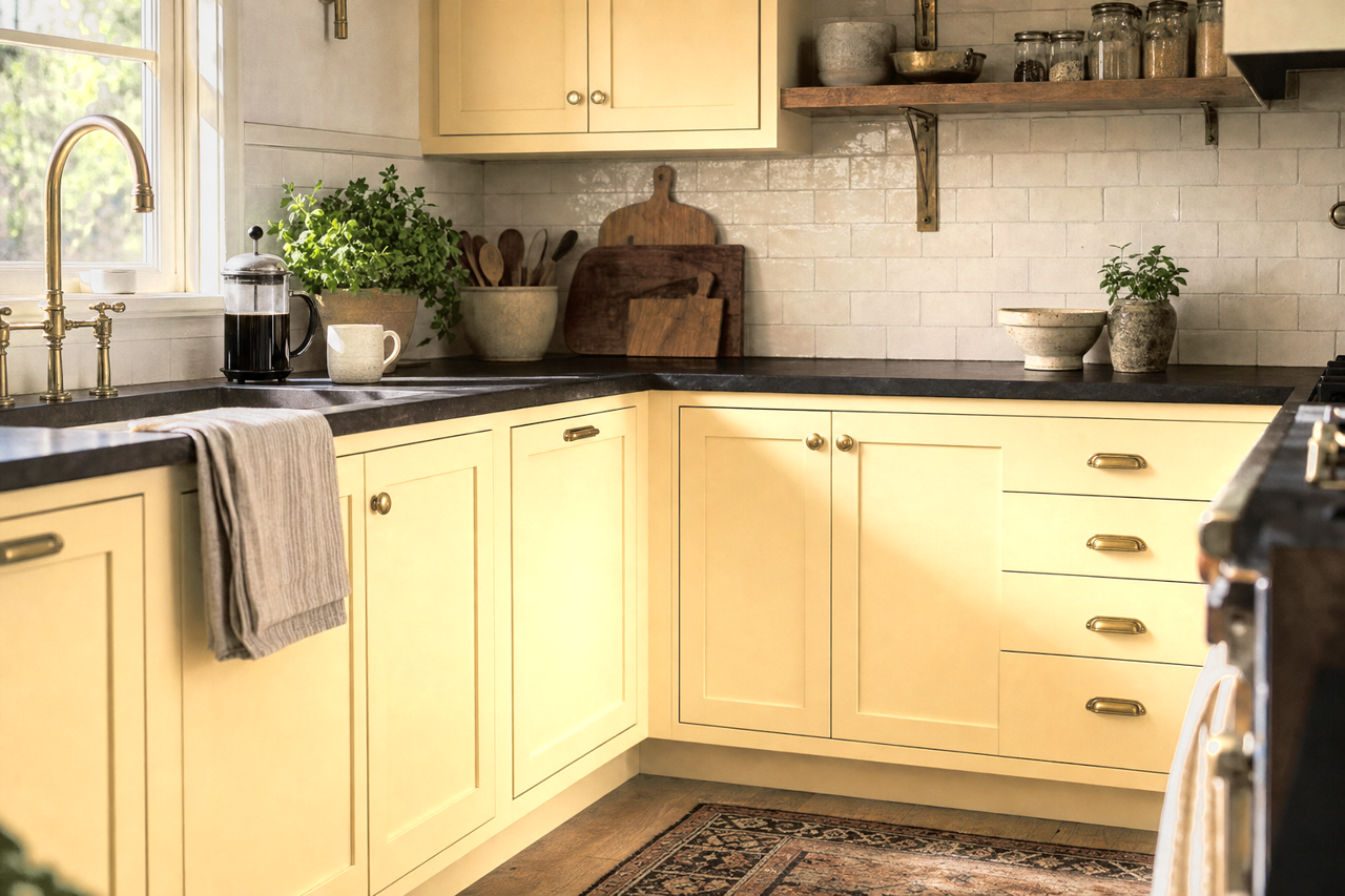 Mushroom by Benjamin Moore on cabinets