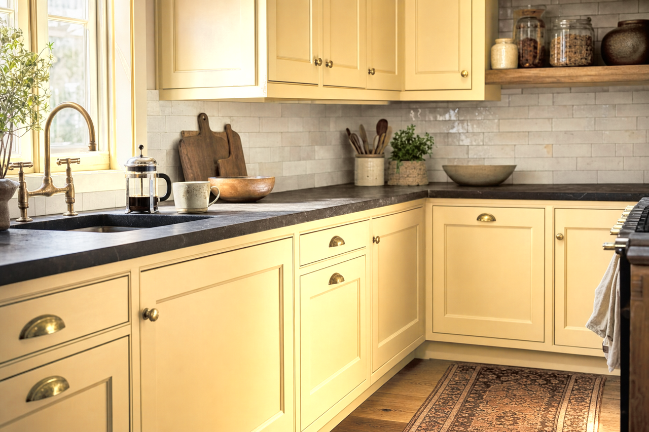 Golden Lab by Benjamin Moore on cabinets