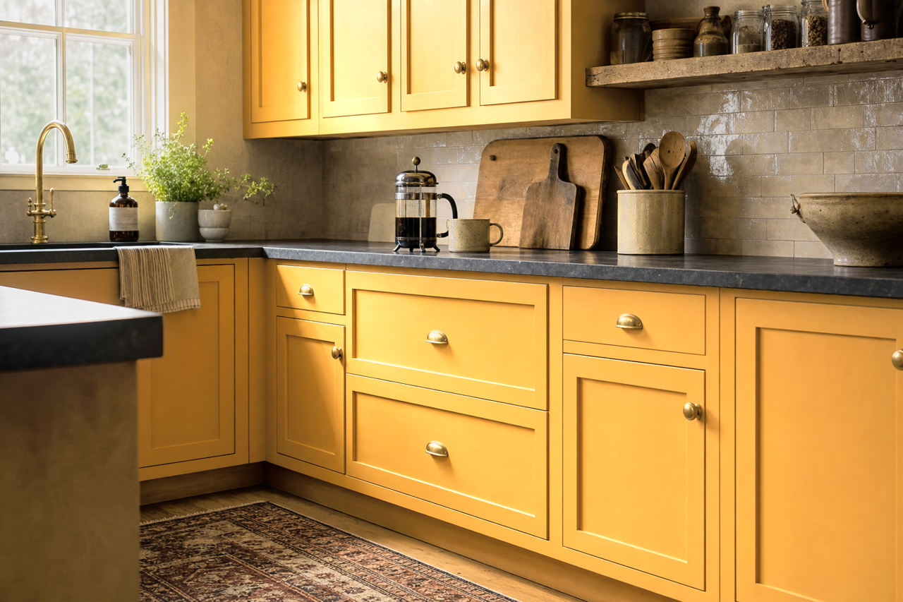Pan for Gold by Benjamin Moore on cabinets