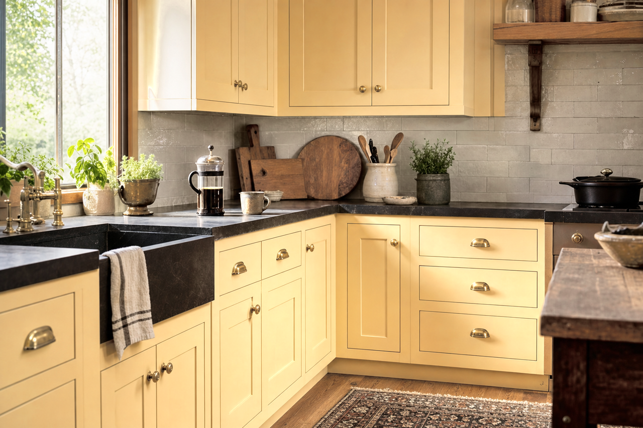 Harvest Time by Benjamin Moore on cabinets
