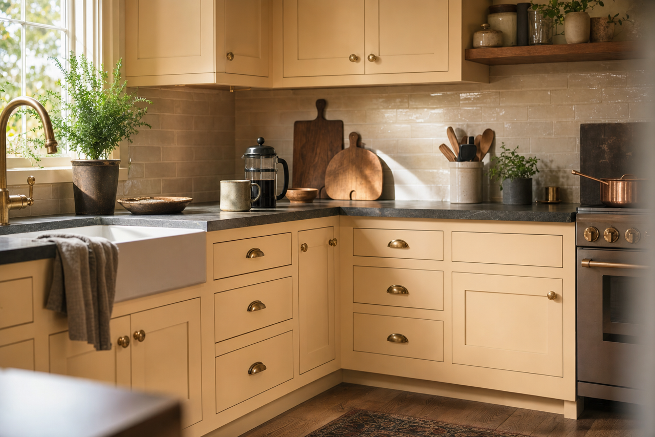 Pearly by Benjamin Moore on cabinets
