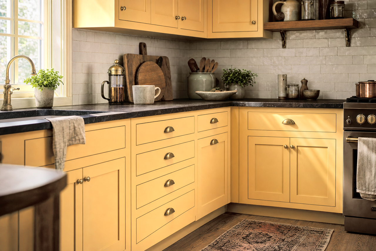 Dijon by Benjamin Moore on cabinets