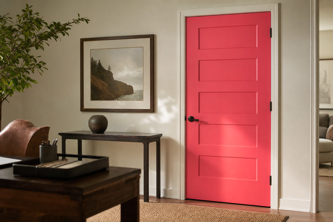 Red by Benjamin Moore on interior-doors