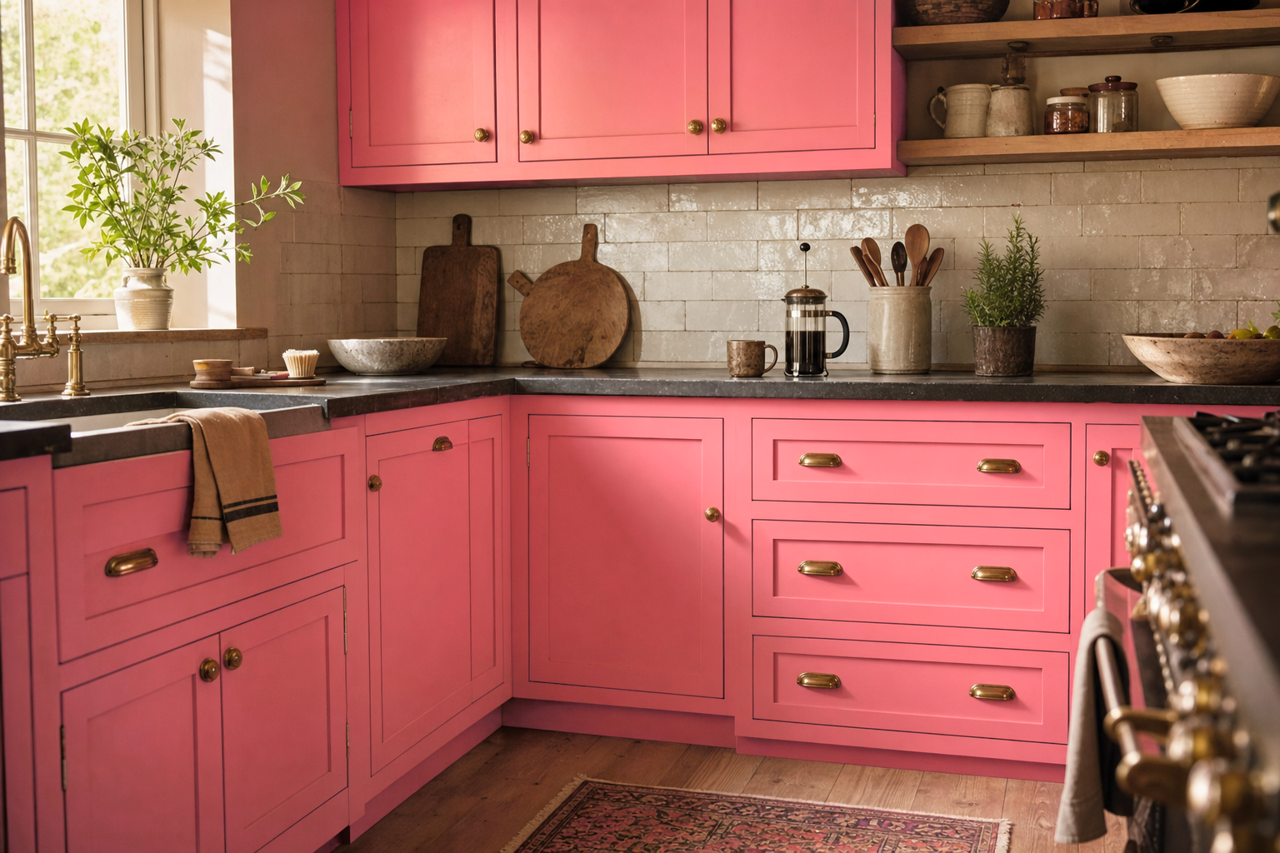Strawberry by Benjamin Moore on cabinets