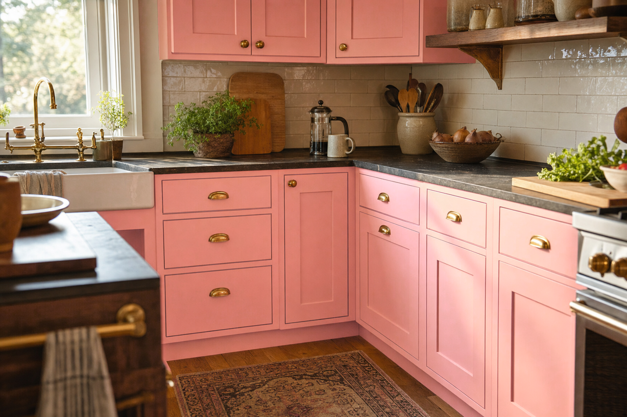 Blush by Benjamin Moore on cabinets